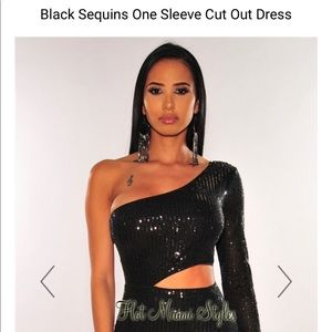Black sequins sleeve cutout hotmiamistyle dress